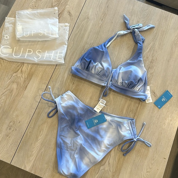 Sky Gradient Bow Tie Halter & Ruched Drawstring Bikini Set - Picture 5 of 5